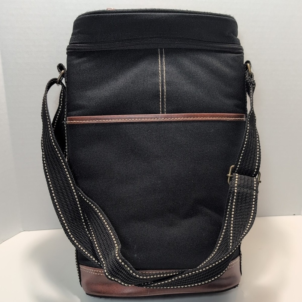 Picnic at Ascot 2 Wine Bottle Cooler with Cork &‎ Bottle Opener Black & Leather